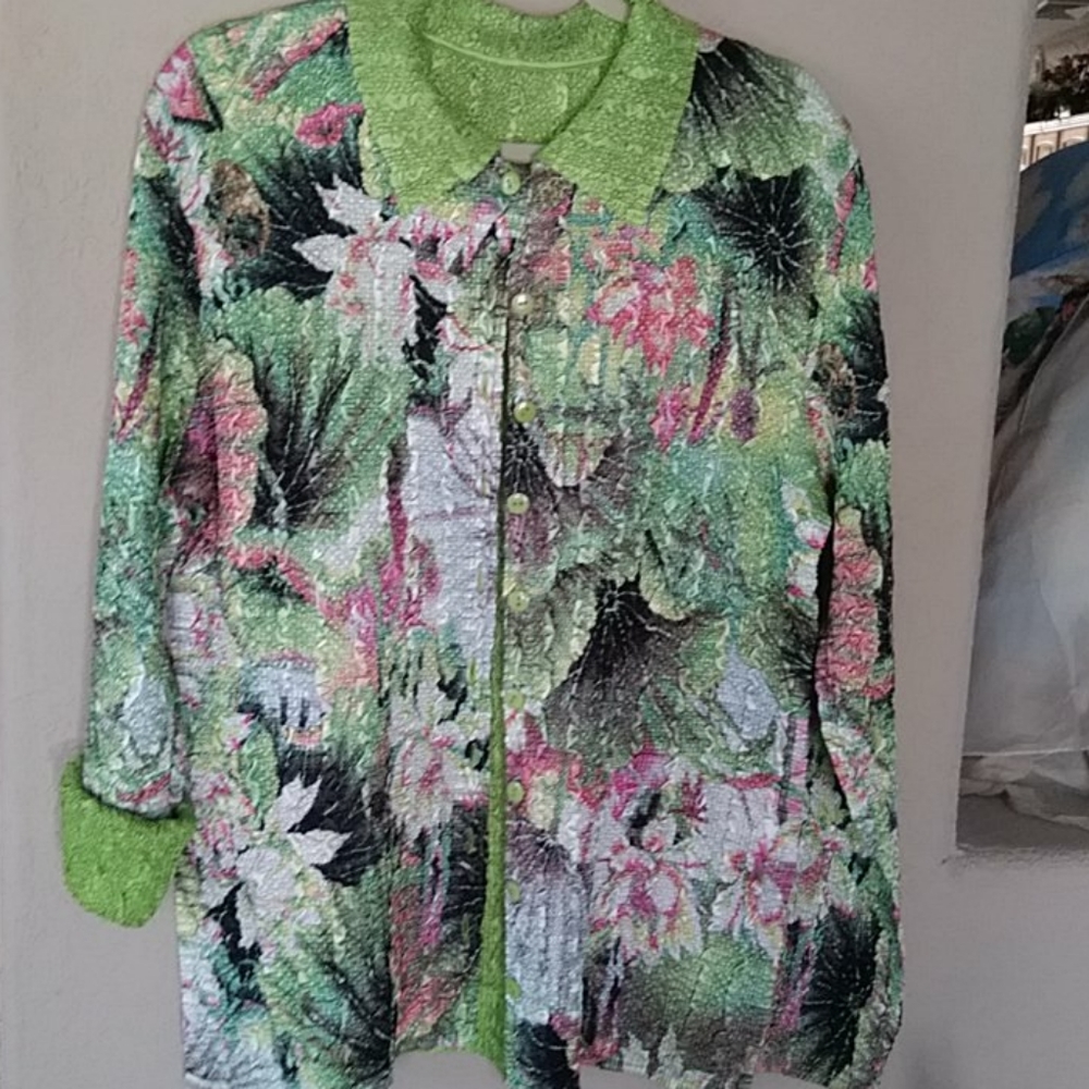 NWT Crush Reversible Floral Design Jacket Reversible Lime Green - Picture 3 of 8
